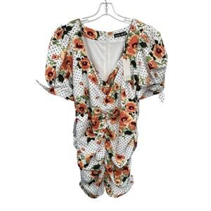 NWT Lavish Alice Dress Floral Dot Ruched White Floral Spot Flower Size 20